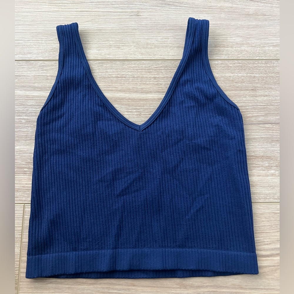 Free People Solid Rib Navy Brami Cropped Tank Top size medium